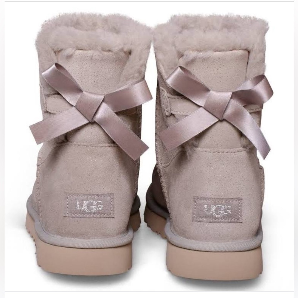 UGG Mini Bailey Bow Twinkle Boots in Grey goat color